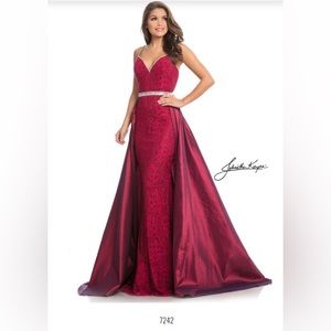 Johnathan Kayne size 8 raspberry colored gown with overskirt